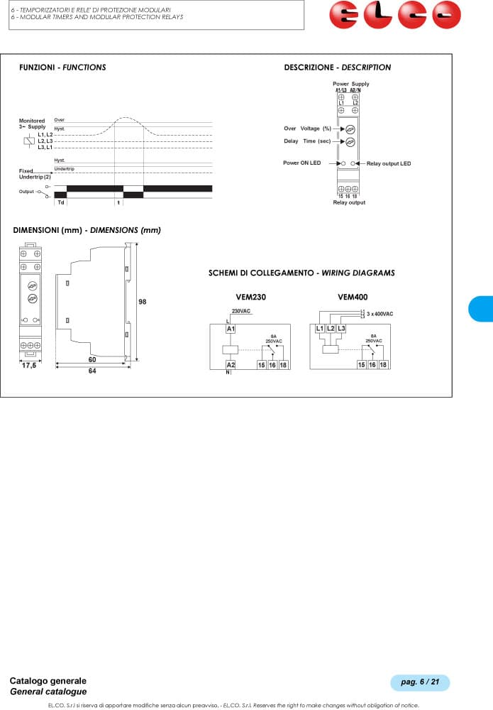 Elco Over Voltage Relay - VEM230, VEM400 Series
