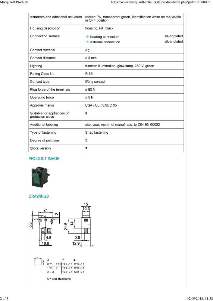 Marquardt Miniature Rocker Switches - Series 1855