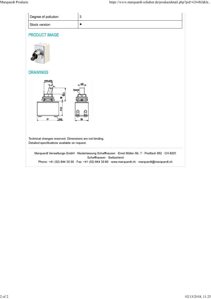Marquardt Double Pole Toggle Switch Series - 0145