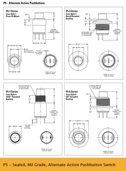 OTTO P5 Range of Sealed, Alternate Action Pushbutton Switches (Mil Grade)