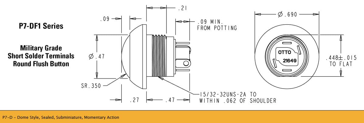 OTTO P7-D Range of Subminiture Pushbutton Switches
