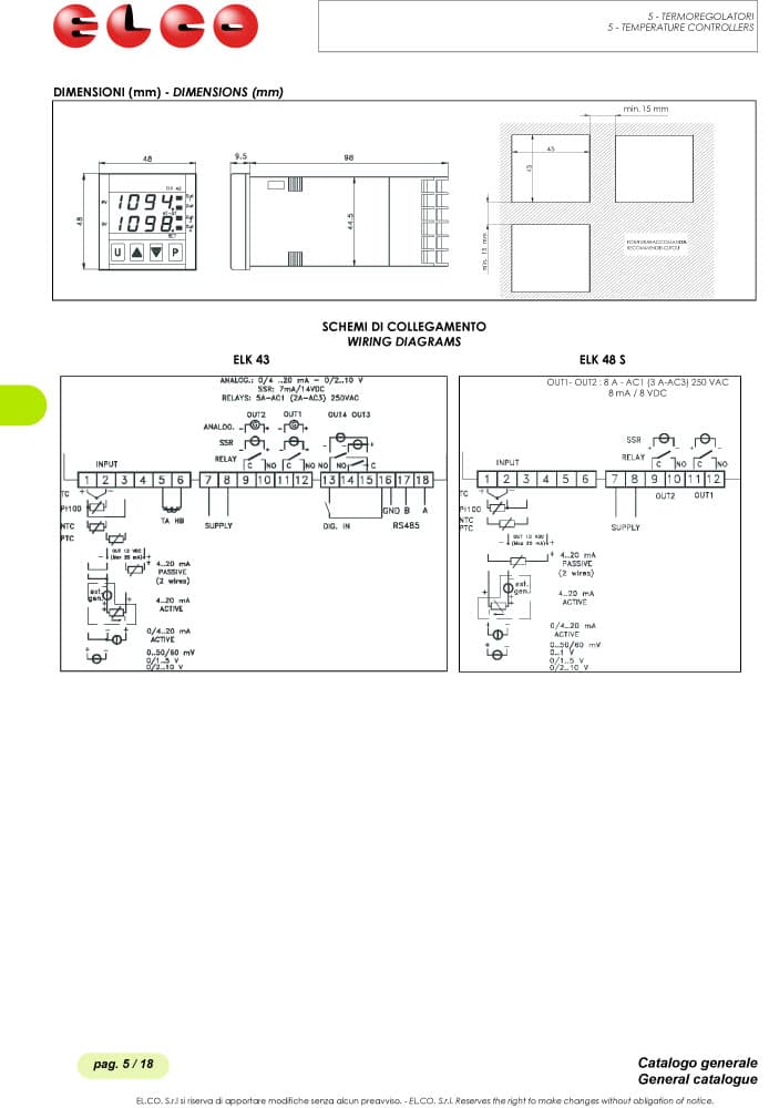 Elco Temperature Controller Microprocessor Based Regulators - ELK 4 Series