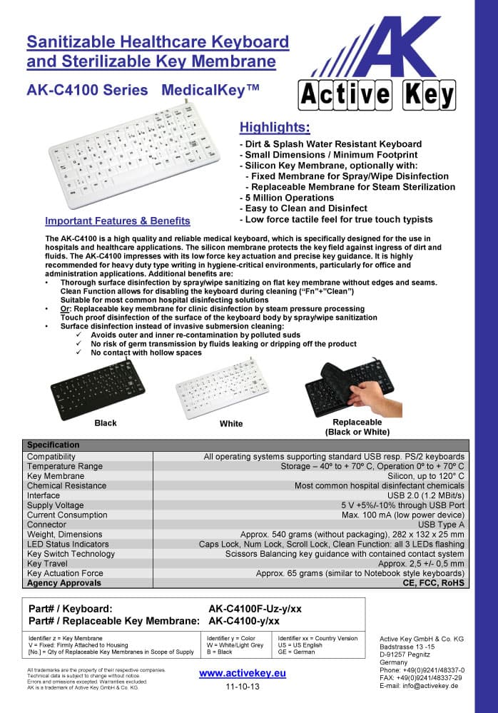 Active Key AK-C4100 Sanitizable Mini Keyboard
