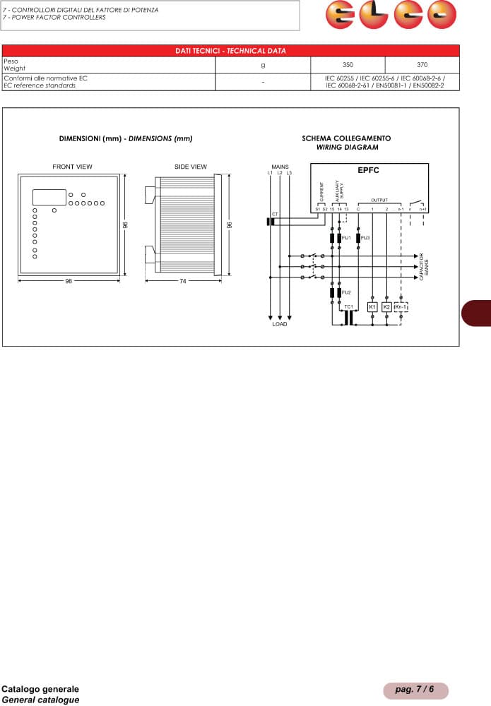 Elco Digital Power Factor Controller - EPFC-96 Series