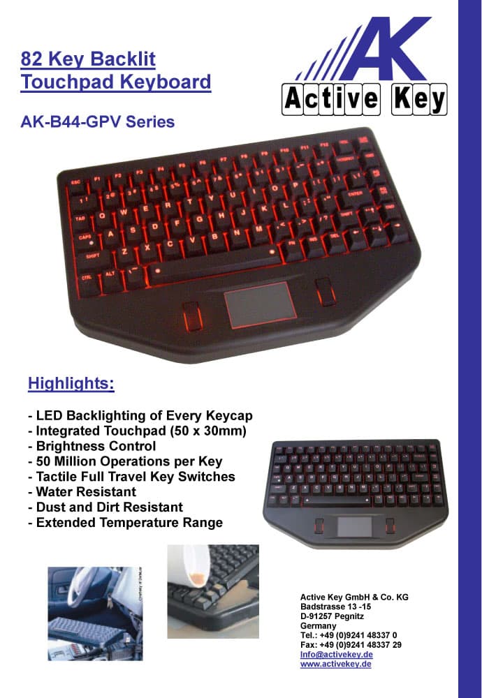 Active Key AK-B44-G Backlit Keyboard with Touch Pad