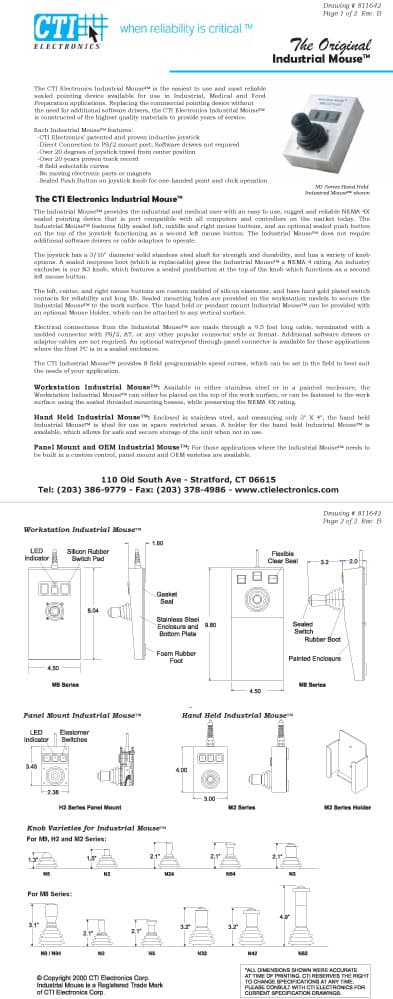 CTI Panel Mount Industrial Mouse Pointer - H10x0-Nx Series