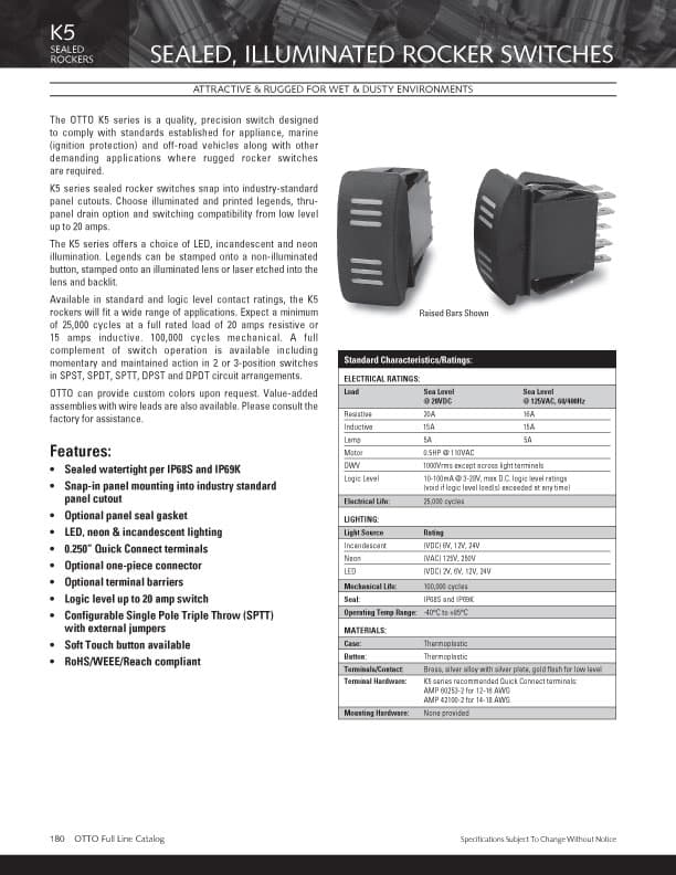 OTTO K5 Sealed Illuminated Rocker Switch Range with Legends