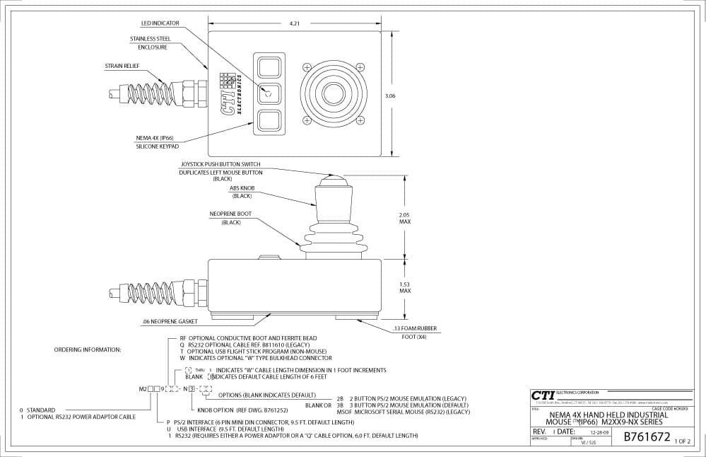 CTI Plug-n-Play Industrial Mouse Pointer - M20U1-NX Series
