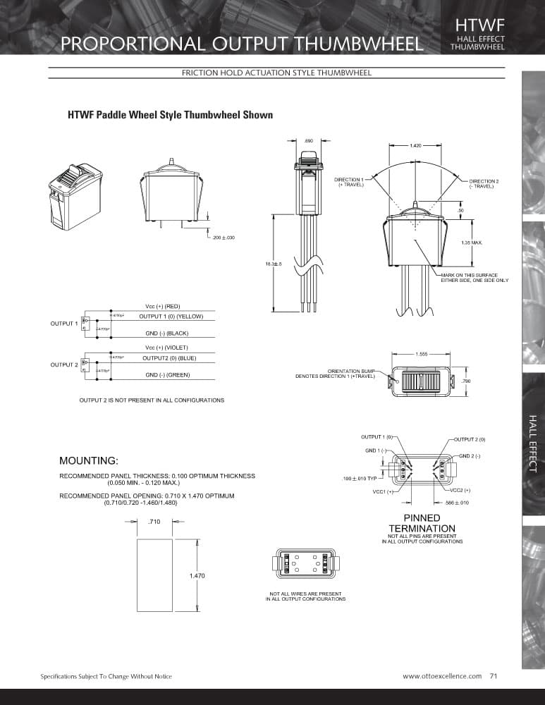 OTTO HTWF Hall Effect Friction Actuation Thumbwheel Range