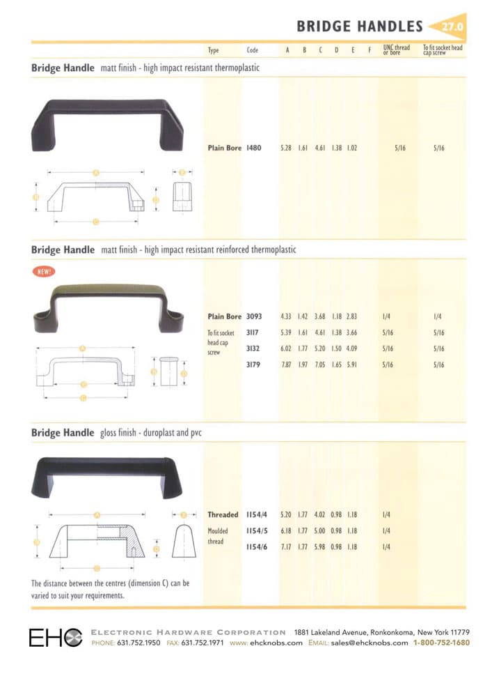 EHC Knobs - Tubular Bridge Handle Series