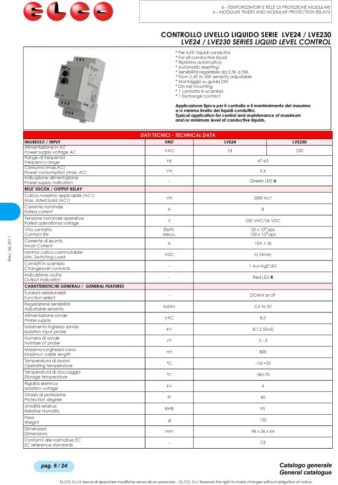 Elco Liquid Level Control - LVE24, LVE230 Series