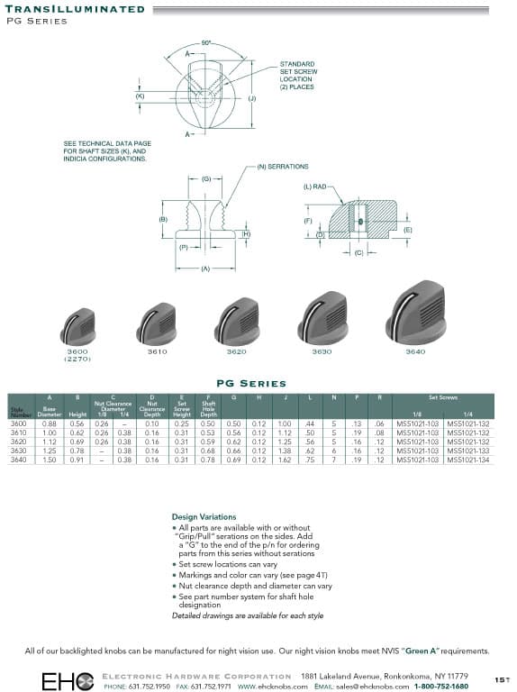 EHC Knobs - Control Knobs PG Series