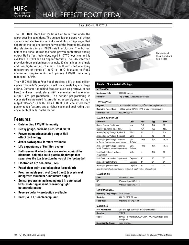 OTTO HJFC Hall Effect Foot Pedal Range