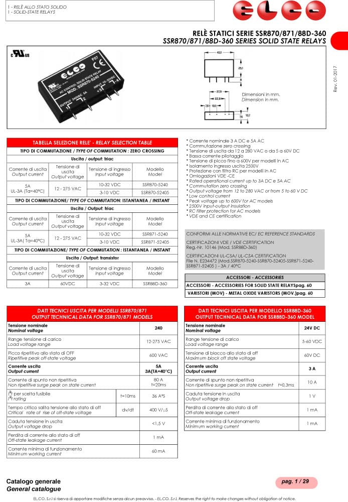 Elco Solid State Relays - 870/871/88D-360 Series