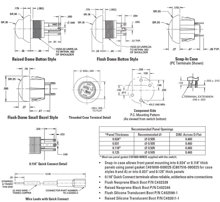 P9- 213129-2 circuit, raised flush white Pushbutton Momentary action P9 series